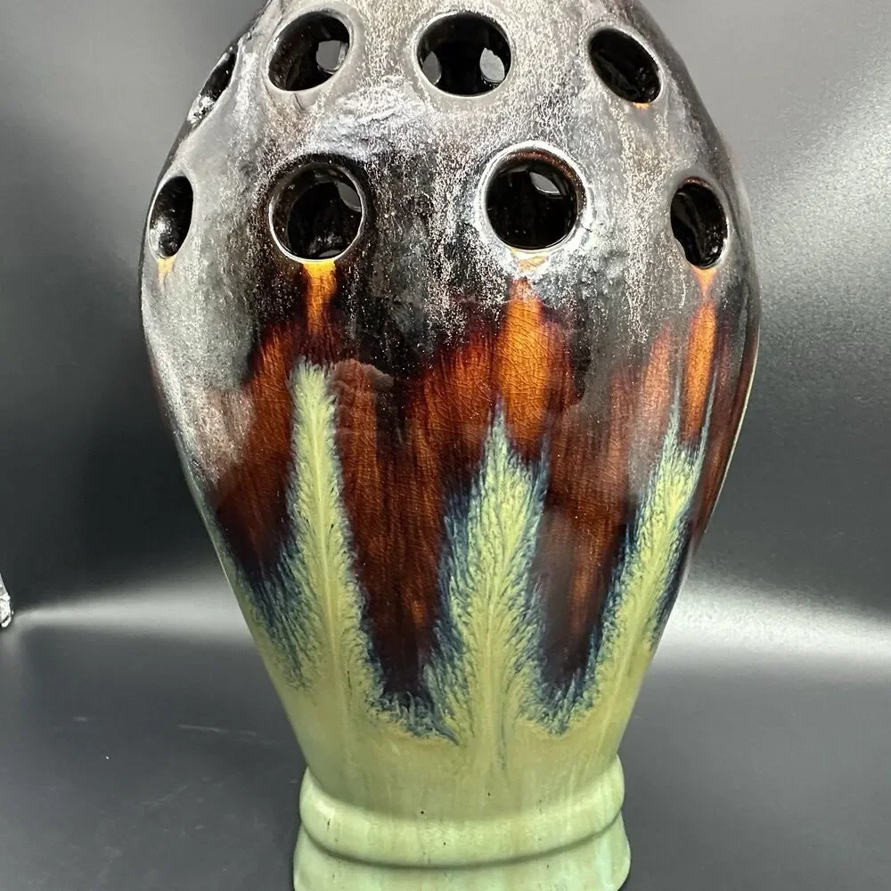 Vintage Sculptural Pierced Ceramic Vase Brutalist Ikebana Scandinavian Decor